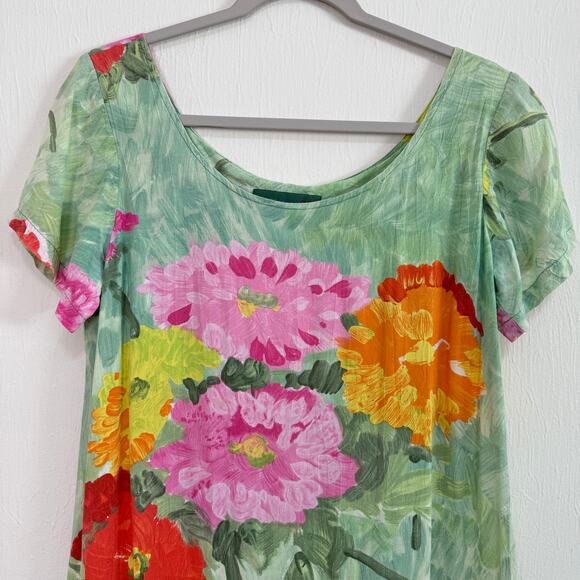 VTG Jams World Womens Mini Dress M Green Colorful Floral Ruffle Hawaiian Beach - Picture 6 of 13